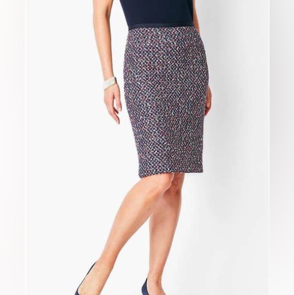 Talbots Classic Red, White and Blue Tweed Pencil Skirt Size 12 Office Academia